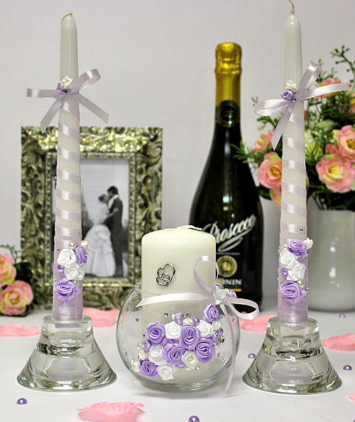Набор свадебных свечей "Софи" (3 свечи + подсвечник)