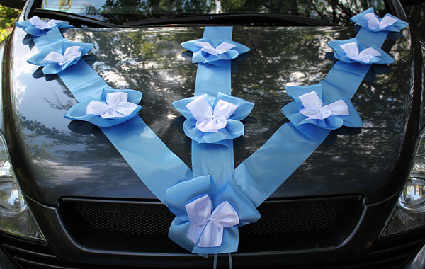 Лента на свадебный автомобиль "Банты" (3 луча, голубая)