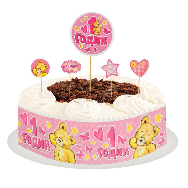 Набор для украшения торта "1 годик" (розовый)