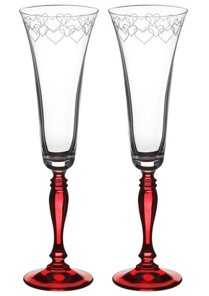 Бокалы для шампанского (2 шт; гравировка; красная ножка)