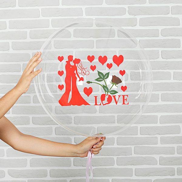 Шар полимерный прозрачный, с наклейками "Любовь", 40 см (1 шт)