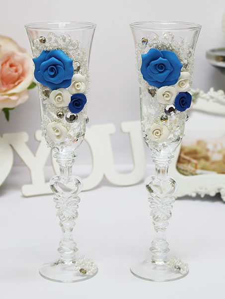 свадебные бокалы с лепниной из полимерной глины фото